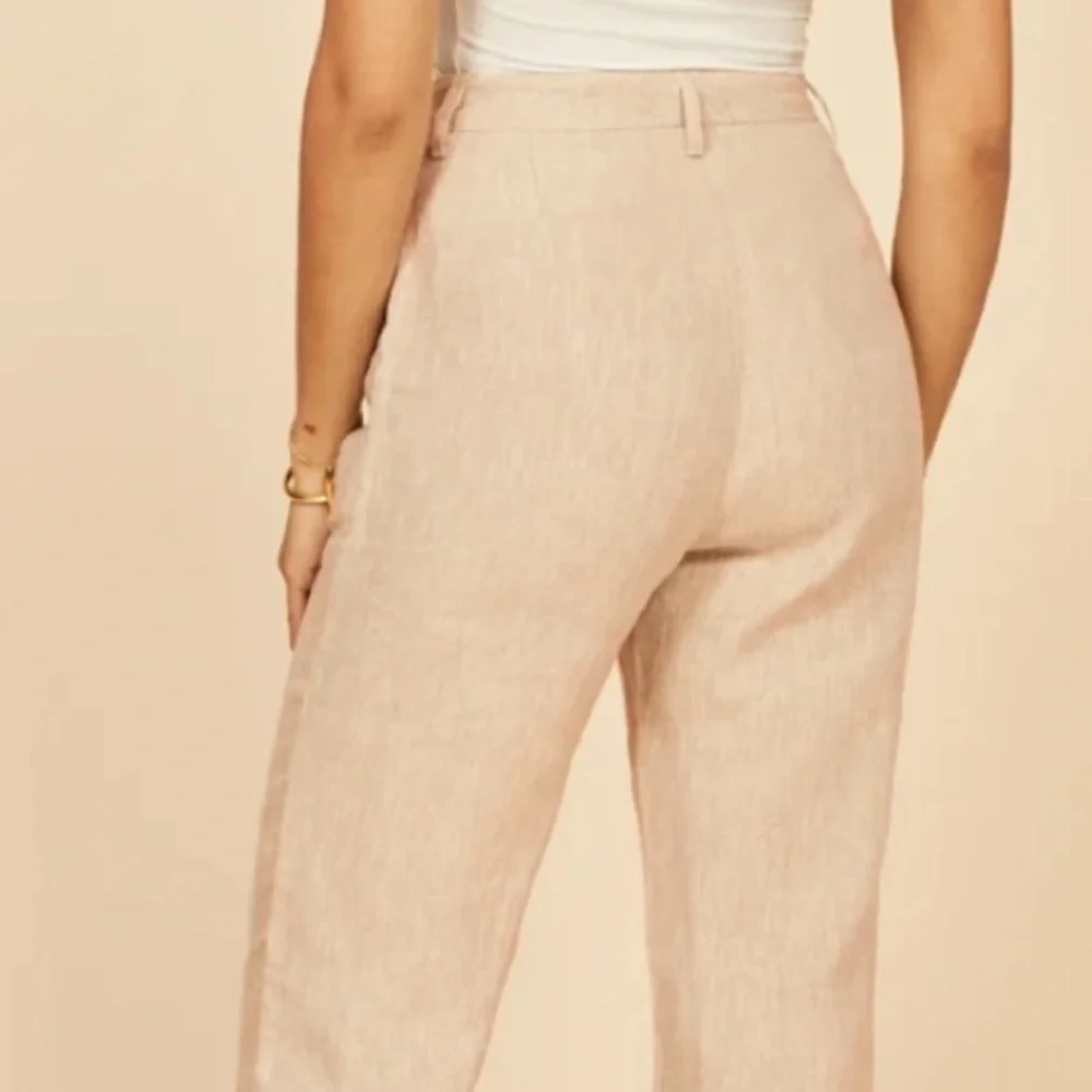 Reformation Cello Pants In Oatmeal 100 Linen Wide Leg High Waisted Unlined SZ 10